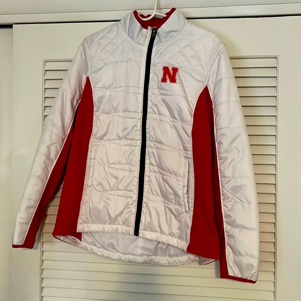Women's White and Red Puffer Jacket